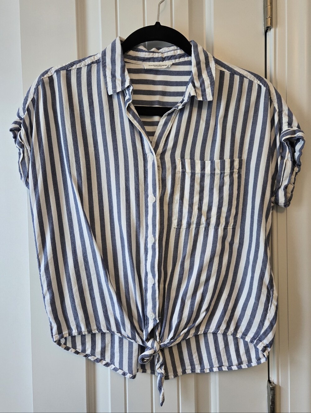 Blue and White Vertical Stripe Boxy Shirt
